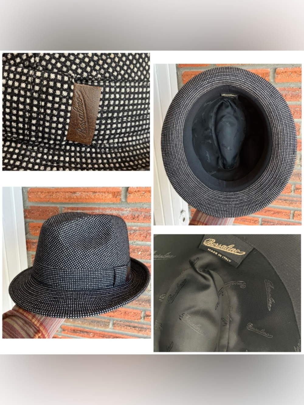 Borsalino Checkered Trilby Cotton Wool Blend Size 60